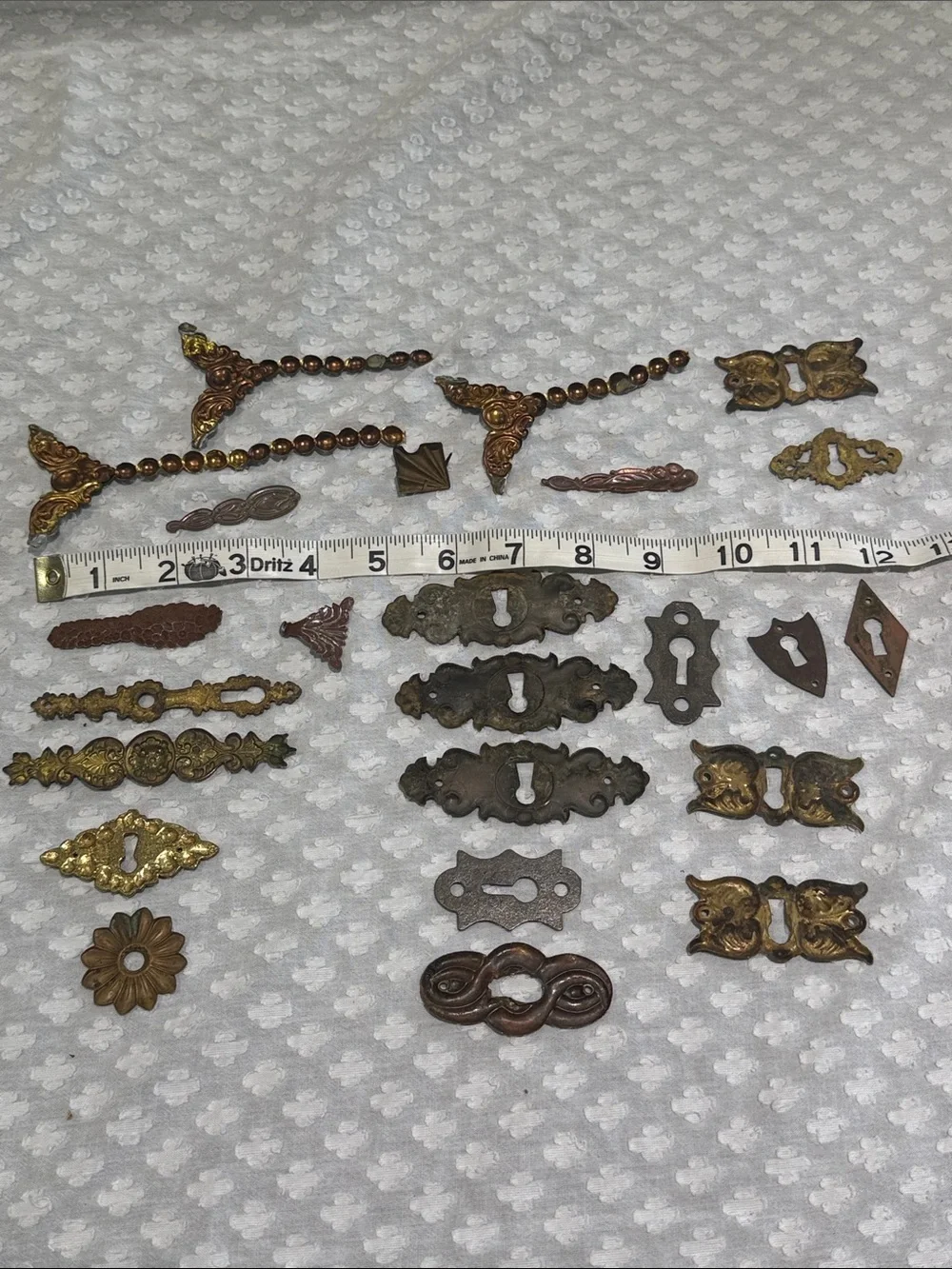 Lot of Vintage Decorative Keyhole Escutcheons and metal decor pieces